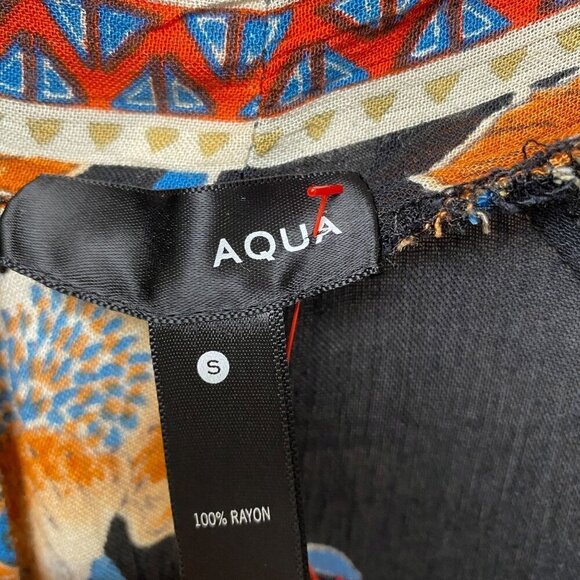 AQUA Boho Duster Size Small Black Floral Kimono Womens Open Front Top Shrug - Picture 6 of 9